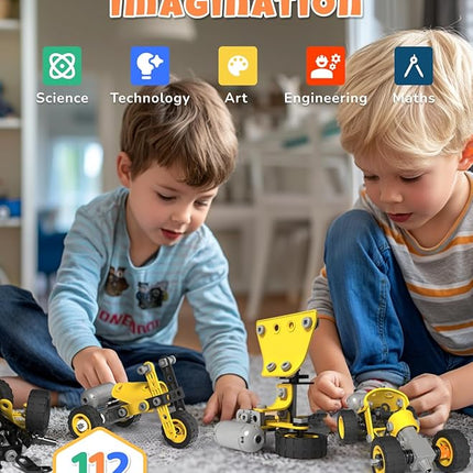 STEM Toys for 5-8 Year Old Boys, 10-in-1 Electric Toy Building Blocks for Kids Ages 4-8 Educational Construction Science Kit, Creative Activities for Boys 4-6, 8-10 Birthday & Holiday Idea Gift