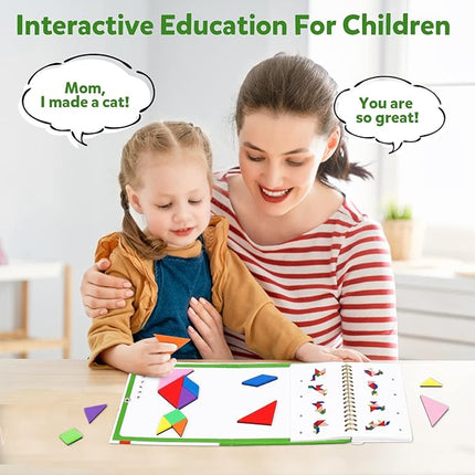 Travel Tangram Puzzle Magnetic Puzzle Book Game Road Trip Game Jigsaw Shapes Dissection STEM Games with Solution IQ Educational Toy for Kid Adult Challenge Brain Teasers 368 Patterns(2Pcs Tangrams)