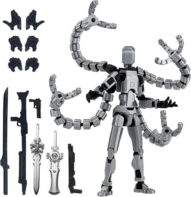Assembly Completed T13 Action Figure 3D Printed Multi-Jointed Movable T 13 Lucky 13 Dummy 13 Nova 13 Robot 13 Action Figure Desktop Decorations for Game Lovers (Grey, 7.2 Inch)