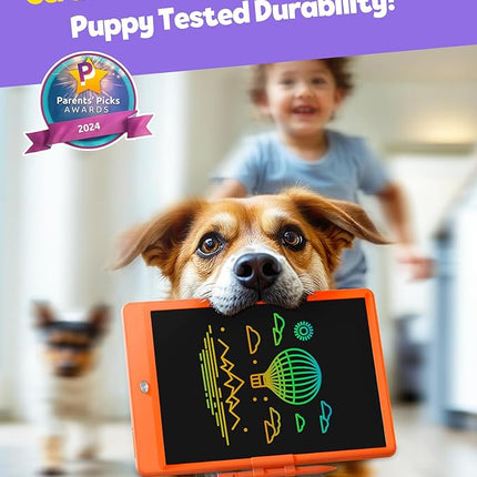 TEKFUN Toys for Girls Boys 10IN LCD Writing Tablet, Magic Doodle Board with Anti-Lost Stylus, Mess Free Coloring for Toddlers Drawing Pad, Toddler Travel Car Plane Trip Toys Gifts (Orange)