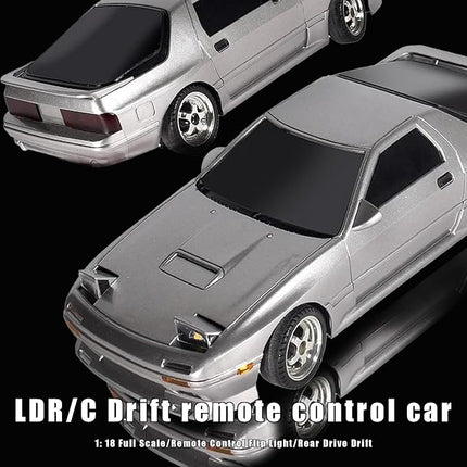 1:18 RX7-FC 3S Model LD1802 RC Drift Car 1/18 2.4G Remote Control on Road ESP Gyroscope LED Mini RC Racing Cars (Silvery)