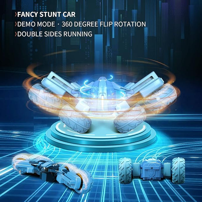 Remote Control Car Boy with Headlight, Hobby RC Car Stunt Kids Toy Gift for Boys Girls 6+ Years, Electric 4WD 2.4Ghz Double Side Rotating Race Vehicle 360° Flips Offroad Birthday Xmas