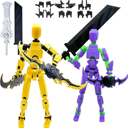 2 Packs T13 Action Figure Set (Assembly Completed) - Titan 13 Robot Movable, 3D Printed Articulated, Full Body Mechanical Doll - Christmas Birthday Gift for Kids Adult (G+P)