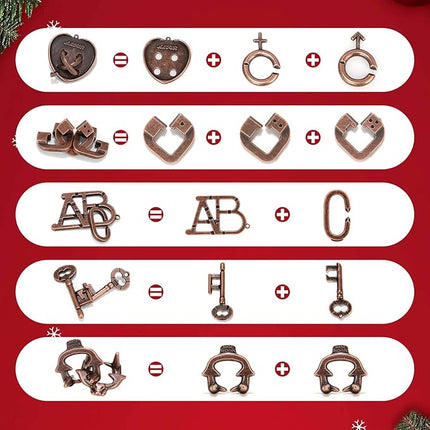 13 Pcs Brain Teaser Puzzles for Adults - Metal Puzzles 3D Puzzle Game Toys for Adults Teens - Wooden Unlock Interlocking Puzzle Adult IQ Education Smart Toys
