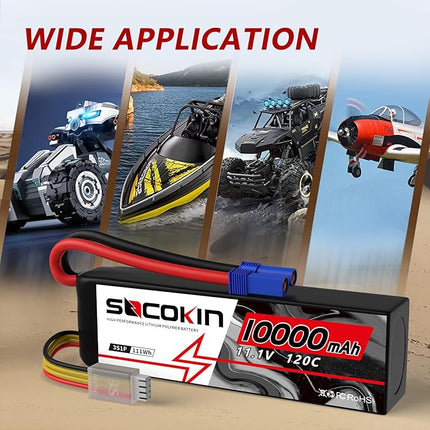 3S Lipo Battery 10000mah 120C with EC5 Connector Soft Case for RC Car Boat Truck Helicopter Airplane Drone FPV RC Hobby