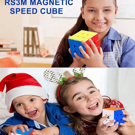 CFMOUR Magnetic Speed Cube 3x3 - Moyu RS3M Stickerless Cubes with Stand, 48 Magnets - Super Fast Problem-Solving Brain Teaser Puzzle Toy for Kids & Adults