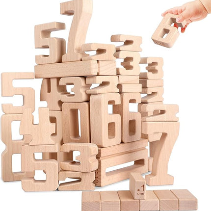 Wooden Number Building Blocks, Large Digit Blocks 1-10, 32 Pcs Math Blocks Number Toys for Kids, Educational Blocks for Toddlers, Toys to Learn Numbers for 3 Year Olds +