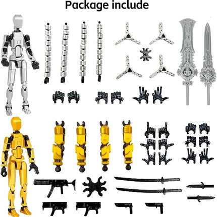 T13 3D Action Figure Set (Assembly Completed) 2 Pcs, 3D Printed Multi-Jointed, Titan 13 Action Figures, Multi-Articular Lucky Mobile Robot Nova,Desktop Decorations for Game Lovers Toys (Sliver Gold)