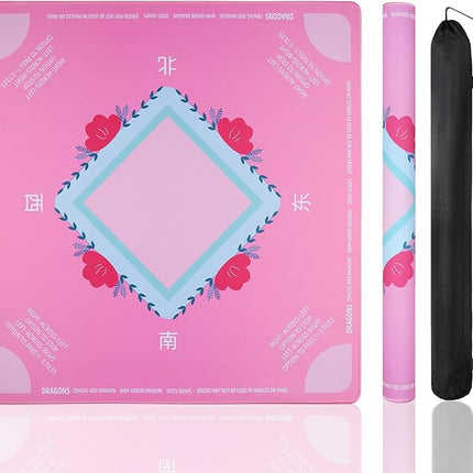 Mahjong Mat, No Creases Mahjong Mat for Table, 31.5x31.5 Inch Anti Slip Noise Reduction Mah jongg Mat, Mahjong Gifts with Carrying Bag, Mahjong Table Mat for Dominoes, Poker, Card, Board Games (Pink)