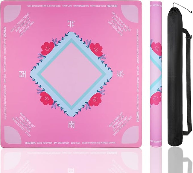 Mahjong Mat, No Creases Mahjong Mat for Table, 31.5x31.5 Inch Anti Slip Noise Reduction Mah jongg Mat, Mahjong Gifts with Carrying Bag, Mahjong Table Mat for Dominoes, Poker, Card, Board Games (Pink)