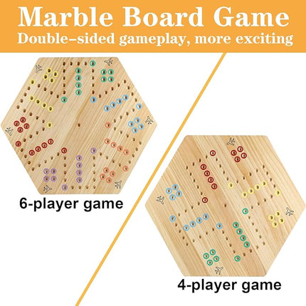 HOROW Wahoo Board Game 23.6 inch Wooden Original Board Game Classic 2 Side Painted Fast Track Game for 4 Player and 6 Player with 30 Marbles,6 Dices for Family Game Night(Extra Large)
