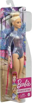 Barbie Rhythmic Gymnast Blonde Doll (12-in/30.40-cm) with Colorful Metallic Leotard, 2 Clubs & Ribbon Accessory, Great Gift for Ages 3 Years Old & Up