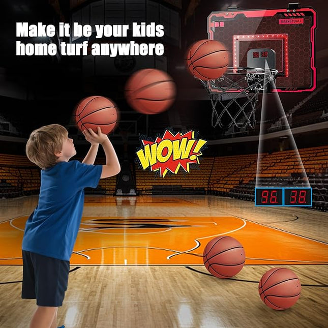 Indoor Basketball Hoop for Kids with Red Led Lights Mini Basketball Hoop with Scoreboard Over The Door Basketball Hoops Birthday Gifts for Kid Basketball Toys for 4-12 Year Old Boys Girls