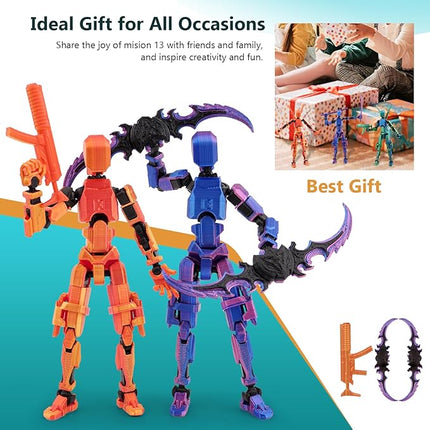 Pre-Assembly 3Pack 3D Printed 5.54'' Stick 13 Action Figure, Multi-Jointed Luck13, Articulated T13 Desktop Decoration, Abundant Accessories, Best Birthday Festival Gift