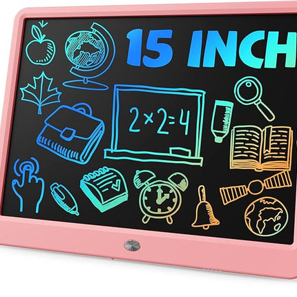 TEKFUN Teen Girl Gifts Ideas, 15inch LCD Writing Tablet for Kids Age 8-10 and Up, Doodle Board 4 5 6 7 Year Old Girl Toys, Mothdays Day Gifts Homeschool Supplies Easter Gifts for Adults(Pink)