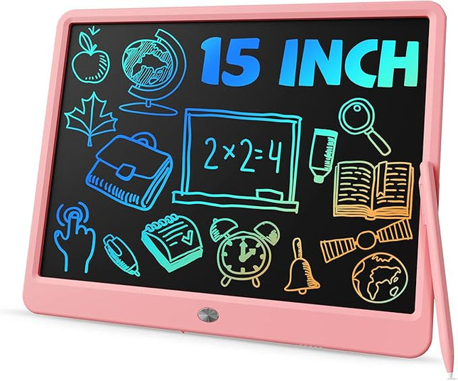 TEKFUN Teen Girl Gifts Ideas, 15inch LCD Writing Tablet for Kids Age 8-10 and Up, Doodle Board 4 5 6 7 Year Old Girl Toys, Mothdays Day Gifts Homeschool Supplies Easter Gifts for Adults(Pink)