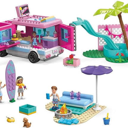 MEGA Construx Barbie Kids Building Toy Set, Dream Camper Adventure with 580 Pieces, 4 Micro-Dolls, Barbie Pets and Accessories, Pink, Ages 6+ Years