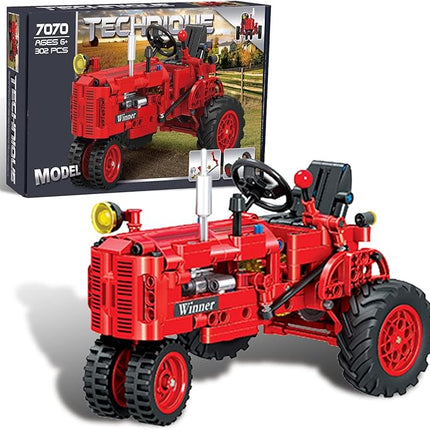 Classic Building Blocks 1/12 Red Tractor Farm Toy Building Set Gift for Kids Ages 6 7 8 9 10 11 12 Includes Shifting Structure, Steering Structure Features (Classic Edition)