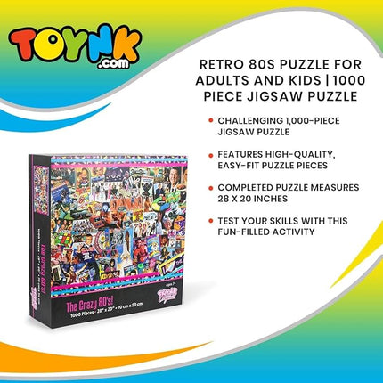 The Crazy 80's! Retro Puzzle for Adults and Kids | 1000 Piece Jigsaw Puzzle Toy | Interactive Brain Teaser for Family Game Night | 28 x 20 Inches