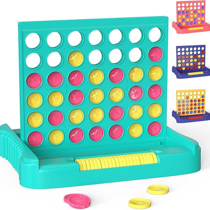 4 in a Row Game, Classic Family Board Game for Kids & Adults, Perfect Educational Toy for Boys Girls Ages 3-8, Portable 2-Player Strategy Games for Travel, Foldable with 6 Spare Discs Green