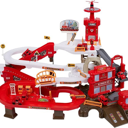 Toy Car Ramp Track, Adventure Railcar Colorful Vehicles Construction Play Set with 8 Cars Track Gifts for Kids 3+