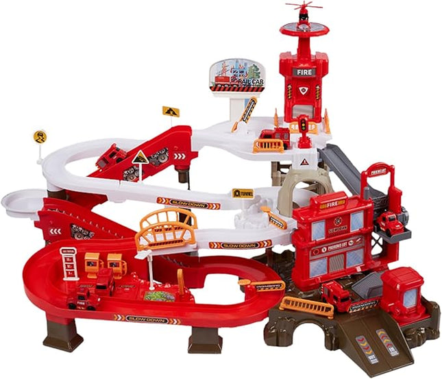 Toy Car Ramp Track, Adventure Railcar Colorful Vehicles Construction Play Set with 8 Cars Track Gifts for Kids 3+