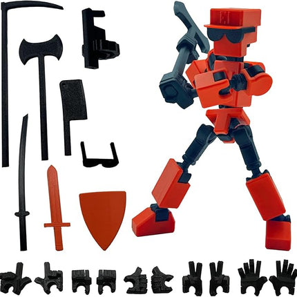(Assembly Completed) 3D Printed 6.65-inch Action Figure Mini-13, Full Body Mechanical Movable Toy, Multiple Accessories, Desk Decoration, Creative Gifts (Orange)