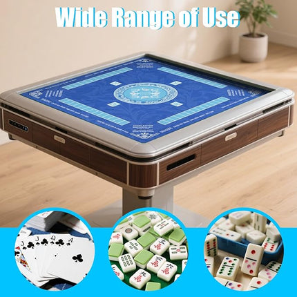Mahjong Mat with Carrying Bag for Table 32x32 Inch – Non-Slip Noise-Reducing Rubber Mat with Rules for Mahjong, Poker, Card Games, Board Games & Dominoes (Blue)