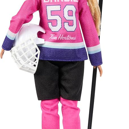 Tim Hortons' Barbie Doll PWHL 2025 Fashion Doll in Pink, Purple, & Teal Hockey Jersey, Includes Hockey Stick, Puck, and Helmet