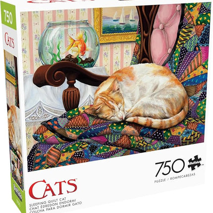 Buffalo Games - Joelle McIntyre - Sleeping Quilt Cat - 750 Piece Jigsaw Puzzle for Adults - Challenging Puzzle Perfect for Game Nights - Finished Size is 24 x 18