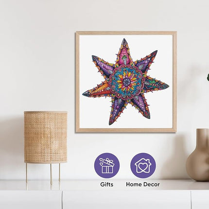 Wooden Puzzles for Adults 500 Piece, Starfish Ocean Jigsaw Puzzles Royal Unique Shape Adult Puzzles, Irregular Wood Puzzles Creative Gift for Adults and Kids Family Game (20.3x20.3 in)
