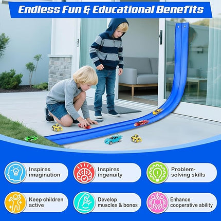 for Hot Wheels Race Car Flexible Track for Kids Toy,Diecast 1/64th Kids Toy Cars Flex Track Ramp 15Ft Starter Set Long Rolls Up Portable Flexible DIY Racetrack with Suction Cups for Boy Girl Age 3+