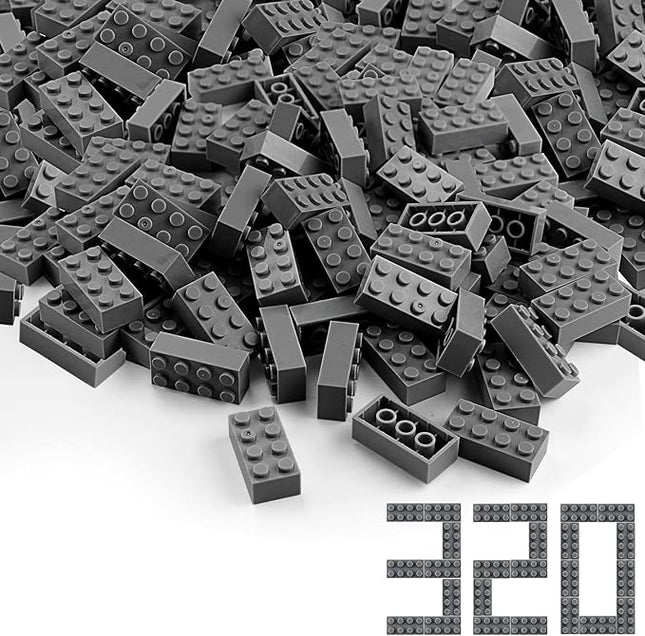 Feleph Dark Bluish Gray 2x4 Bricks 320 Pieces Grey Classic Building Blocks Creative Play Set Toy Accessories Compatible with Major Brick Brands (Gray deep)