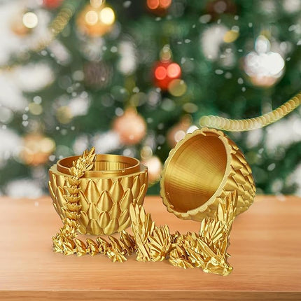 Winged Dragon Surprise Egg 3D Printed Eggs with Dragon Inside Collectible Fantasy Desk Toy Gifts for Kids Adults Christmas Easter Birthdays Holiday Decor(Gold,Large)