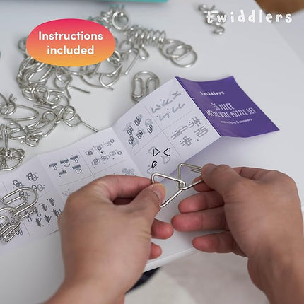 THE TWIDDLERS 36 Metal Brain Teaser Puzzles for Kids & Adults (4 Levels) - Disentanglement Mind Teaser Puzzles with Pouch - Party Favor, Educational Gift