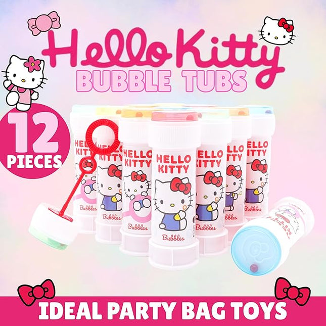 Toyland® Pack of 12 Hello Kitty Bubbles with Wands, 60ml Solution & Novelty Maze Lid - Pocket Money & Party Bag Toys