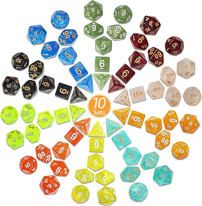 CiaraQ Polyhedral Dice Set - DND Role Playing Dice for Dungeons and Dragons RPG Table Games, Monochrome, 70pcs