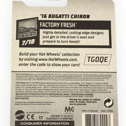 Hot Wheels 2020 Factory Fresh '16 Bugatti Chiron, Black 89/250