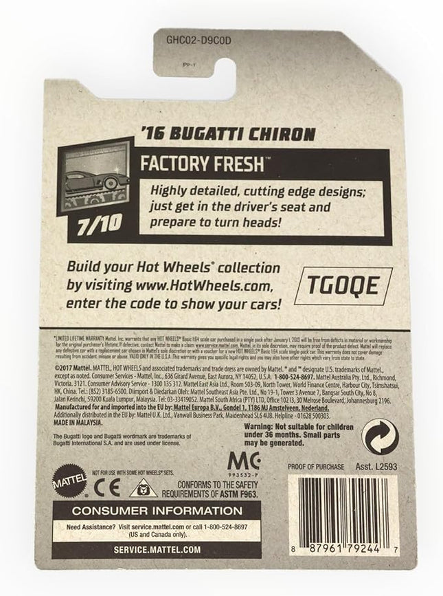 Hot Wheels 2020 Factory Fresh '16 Bugatti Chiron, Black 89/250