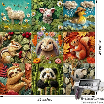 Bgraamiens 1000 Piece Jigsaw Puzzles for Adults and Kids – Wool Texture Animal Puzzle – Cozy and Cute Farm and Forest Friends – Soft Felt Style Animal Art for Relaxation and Gifts