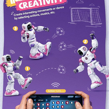 Ruko 1088 Smart Robot Toys for Kids, Large STEM Programmable Interactive RC Robot with Voice Control, App Control, Gifts for Boys & Girls Age 4 5 6 7 8 9, Pink