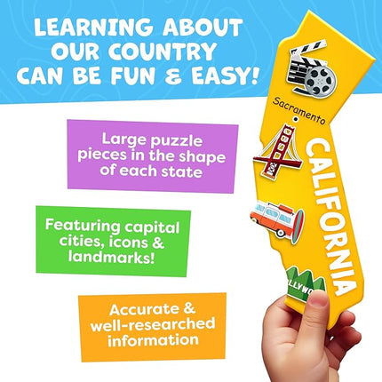 United States Puzzles for Kids Ages 4-6 - Educational Toys for Boys & Girls - 70Pcs USA Map Kids Puzzle with 50 States & Capitals - Floor Jigsaw Puzzles, Learning Activities, Valentine Gifts for Kids