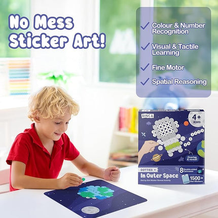 BINCA Dotties Dot Art Activity Kit - Space, 1500+ Stickers, Mess-Free Activities, DIY Dot Sticker Art for Toddlers, Kids Travel Activities, Craft Kits & Gifts for Boys & Girls Ages 4,5,6,7
