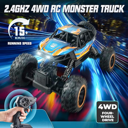 BEZGAR Monster Truck Toys - Remote Control Monster Truck with Light, RC Crawler for Adults, 1:12 Scale RC Truck with 45° Climbing, Remote Control Car for Boys