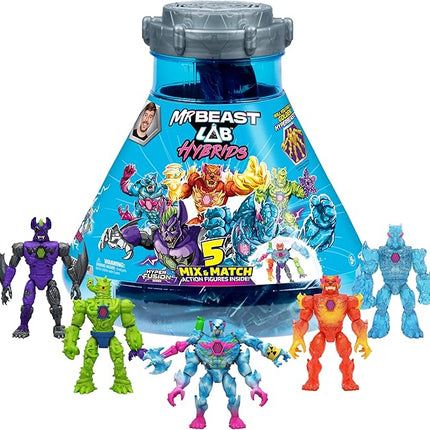 MRBEAST LAB Hybrids Mega Pack, Reveal Different Hybrid Parts to Create 5 Mix & Match Action Figures, Including a Mega Torso Panther Experiment to Reveal Hybrid's Real Colors, Collect 30+ Beasts