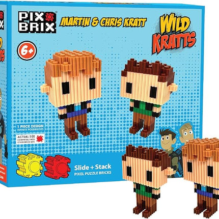 Pix Brix - Wild Kratts Toy Pixel Art Kit - Kratt Brothers Figures, 329 Pieces - Patented Slide + Stack Pixel Puzzle Building Bricks, Create Martin & Chris Figures - Stem Toys, Ages 6 Plus