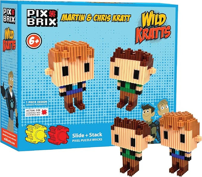 Pix Brix - Wild Kratts Toy Pixel Art Kit - Kratt Brothers Figures, 329 Pieces - Patented Slide + Stack Pixel Puzzle Building Bricks, Create Martin & Chris Figures - Stem Toys, Ages 6 Plus