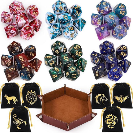 CiaraQ Polyhedral Dice Set - DND Role Playing Dice for Dungeons and Dragons RPG Table Games, Multi-Color, 42pcs