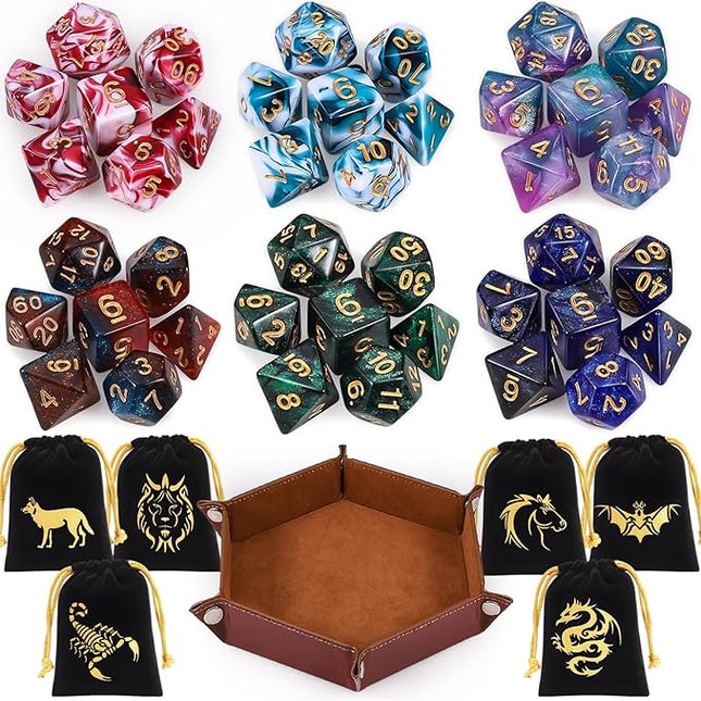 CiaraQ Polyhedral Dice Set - DND Role Playing Dice for Dungeons and Dragons RPG Table Games, Multi-Color, 42pcs