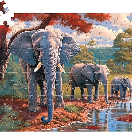 100 Piece Big Piece Jigsaw Puzzle for Seniors Elephant Forest Dementia Large Piece Puzzles for Seniors- Alzheimer's Activity for Adults Puzzle- Best Memory Game for Patiens in Nursing Home 15" x 19"